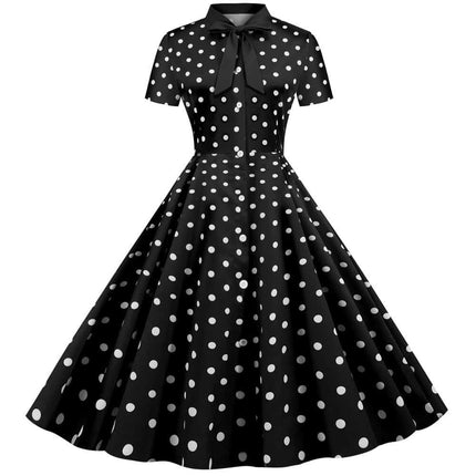 Black / Red Polka Dot Buttoned Pin-Up Dress for Women - Wnkrs