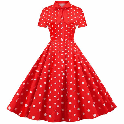 Black / Red Polka Dot Buttoned Pin-Up Dress for Women - Wnkrs