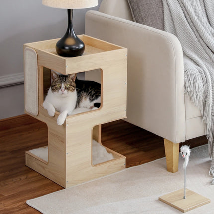 Ensemble de lit pour chat en deux pièces avec tapis et grattoir