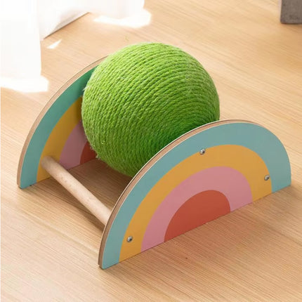 Roue à gratter en bois et sisal pour chat avec boule de capture