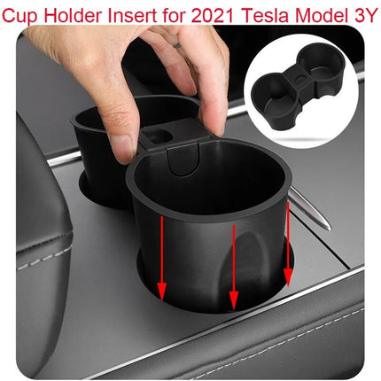 Waterproof Console Double Hole Cup Holder Insert for 2021 Model 3Y - Wnkrs