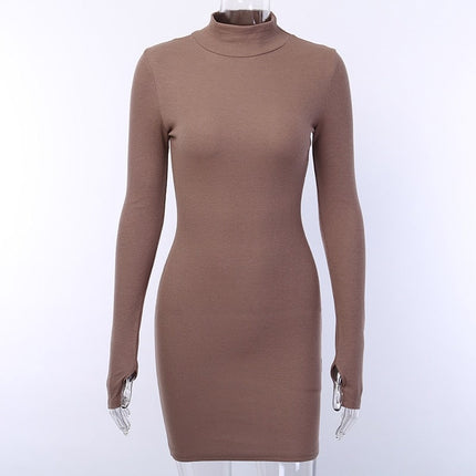 Women's Ribbed Knitted Turtleneck Mini Dress - Wnkrs