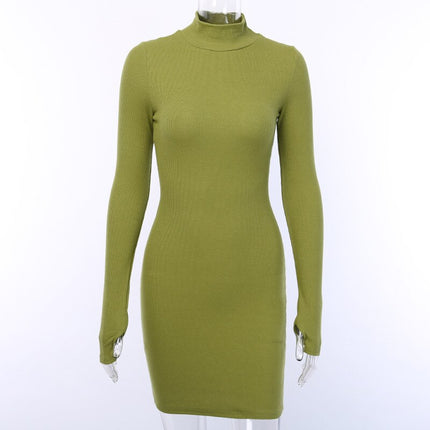 Women's Ribbed Knitted Turtleneck Mini Dress - Wnkrs