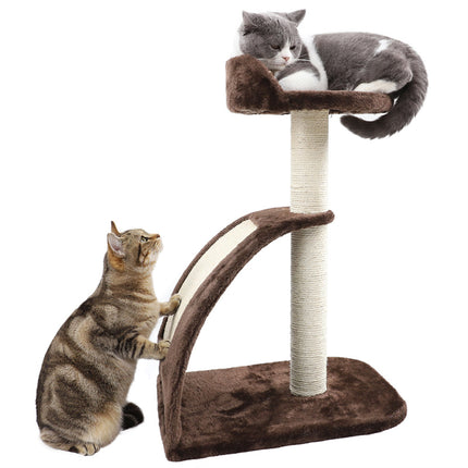 Arbre à chat compact de 26 pouces avec perchoir en peluche et planche à gratter incurvée