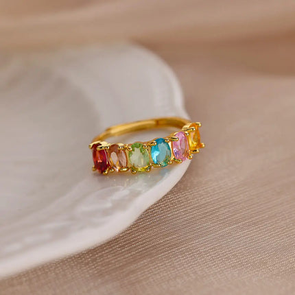 Multicolor Zircon Rings for Women - Gold Color Stainless Steel