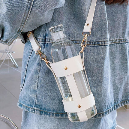 Bouteille d'eau en verre de 500 ml avec porte-gobelet en PU et marqueur de temps