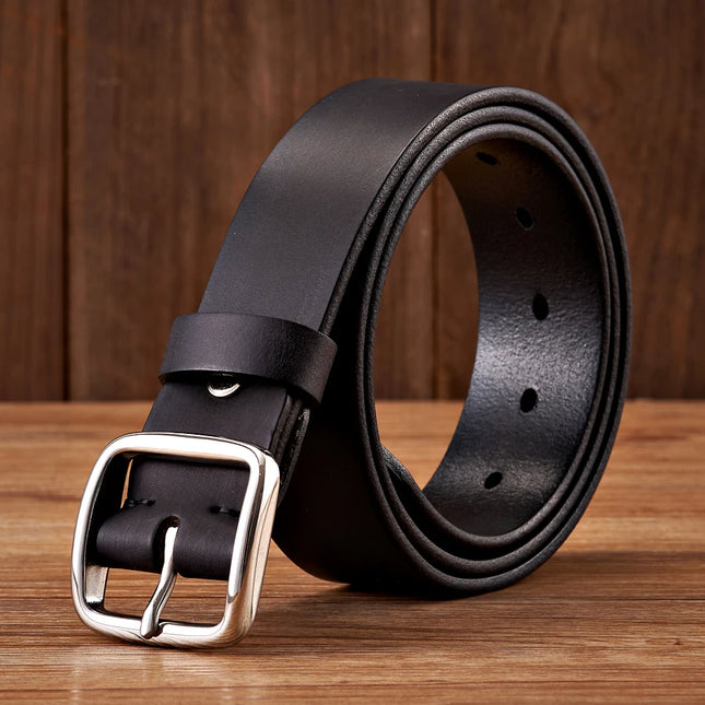 Ceinture vintage en cuir véritable pour homme avec boucle en acier inoxydable antiallergique