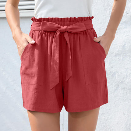 Fashion Ruffle Bow Waist Tie Shorts Summer Beach Pants With Pockets Womens Clothing