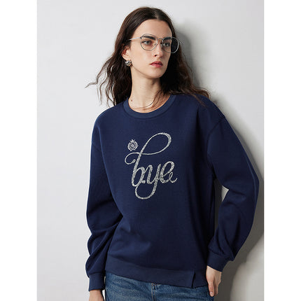 Sudadera con letras y cuentas bordadas de otoño