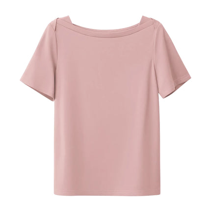 T-shirt minimaliste en coton pour femme avec col à une ligne