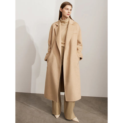 Manteau en laine minimaliste pour femme avec ceinture à lacets - Élégant et chaud