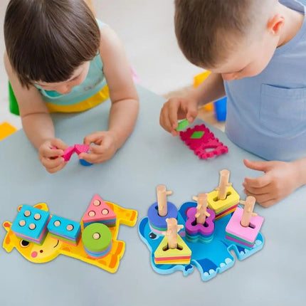 Wooden Animal Shape Puzzle & Stacking Toy for Kids' Development - Wnkrs