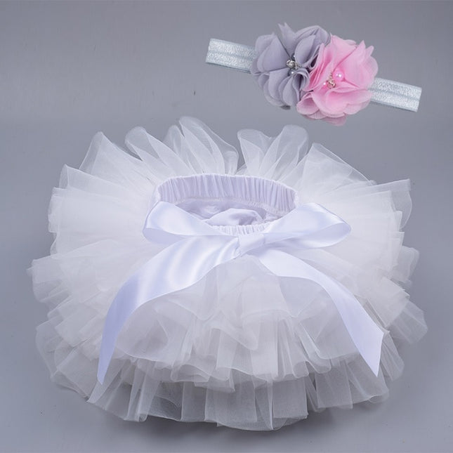 Baby Girl's Mesh Skirt with Bow and Matching Color Headband