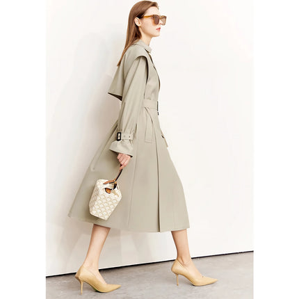 Trench-coat long minimaliste pour femme - Automne Col rabattu Patchwork Simple boutonnage