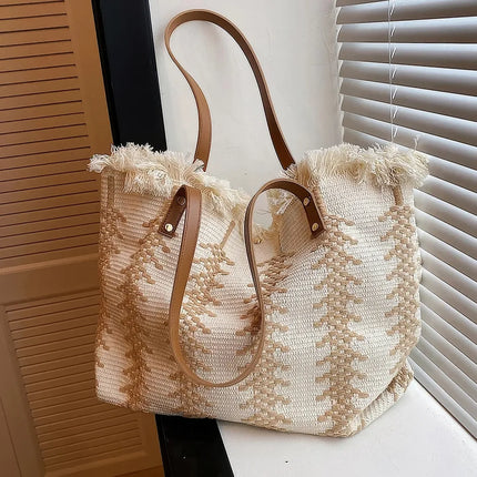 Bolso de mano de lona con borlas para mujer