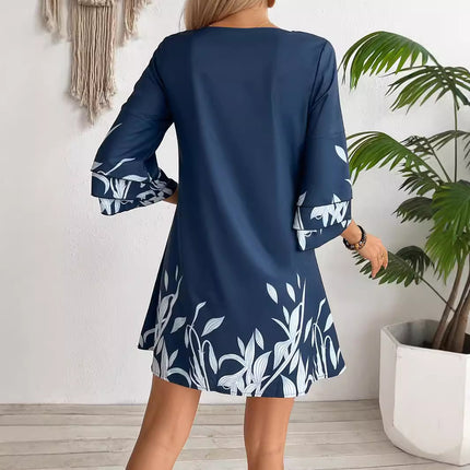 Robe à imprimé floral à manches lotus pour femme