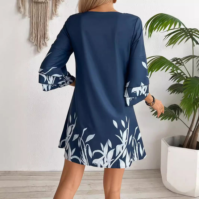 Vestido con estampado floral y mangas de loto para mujer