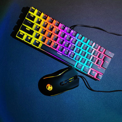 Teclado y ratón mecánicos con cable, iluminación RGB, color negro, ergonómicos, compactos