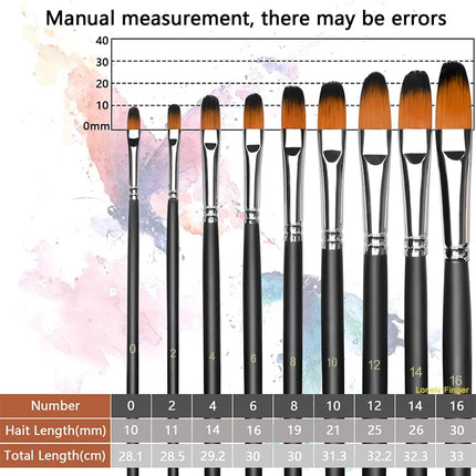 Juego de 9 pinceles de pintura Filbert: pelo de nailon, mango de madera para óleo, acrílico, acuarela y gouache