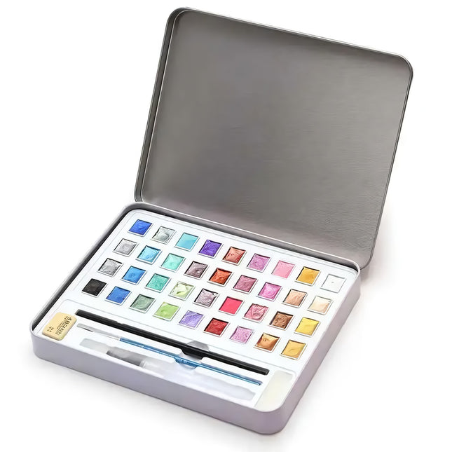 Coffret de 36 aquarelles métallisées avec paillettes