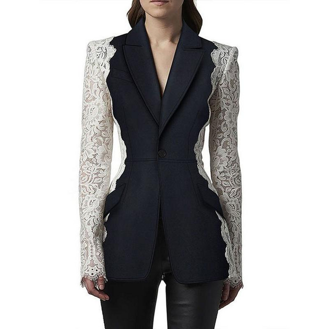 Blazer de encaje con parches para mujer