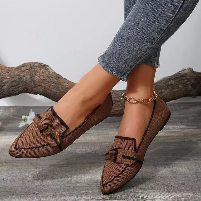 Zapatos planos con lazo y punta puntiaguda de moda para mujer, zapatos transpirables sin cordones de tejido acampanado para verano