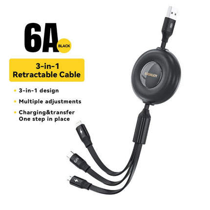 Cable de carga USB retráctil 3 en 1 Essager de 66 W