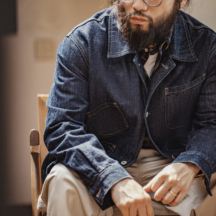 Veste en jean rétro à quatre poches et boutonnage simple