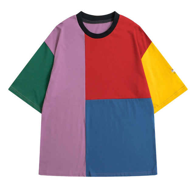 T-shirt en coton à blocs de couleurs avec poignets brodés