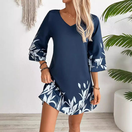 Robe à imprimé floral à manches lotus pour femme