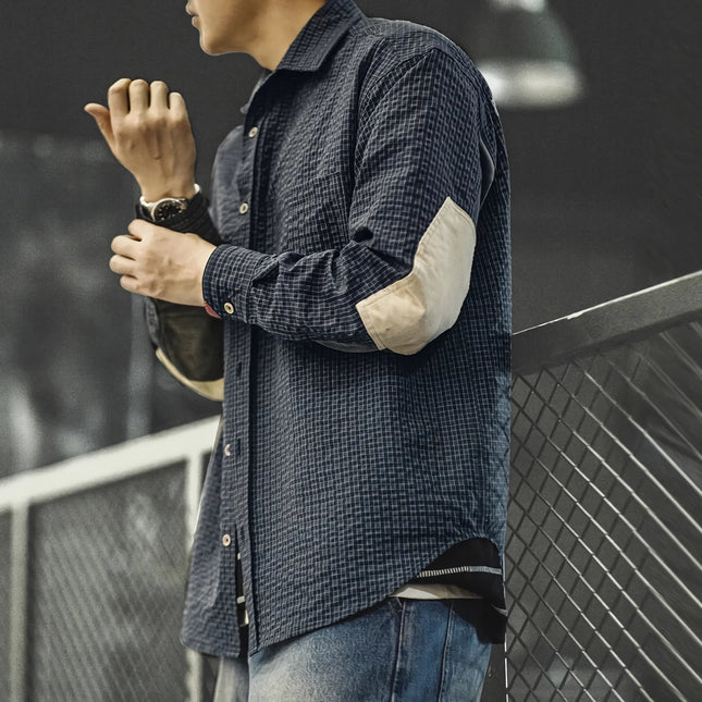 Chemise à manches longues pour homme en seersucker rétro à carreaux pour l'automne