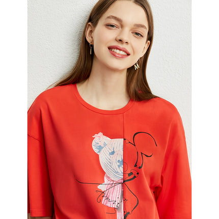 Camisetas minimalistas de manga corta con estampado elástico y largo hasta la rodilla para mujer