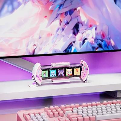 Pink Pixel Art Gaming Digital Clock with Social Media Display