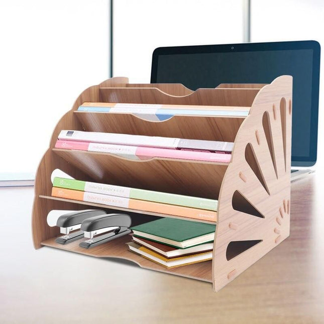 Wooden Fan-Shaped File Organizer with 5 Compartments - Wnkrs