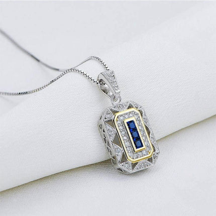 Elegant Vintage 925 Sterling Silver Blue Spinel and Cubic Zirconia Pendant Necklace with 18-Inch Chain - Wnkrs