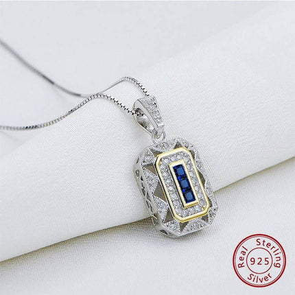 Elegant Vintage 925 Sterling Silver Blue Spinel and Cubic Zirconia Pendant Necklace with 18-Inch Chain - Wnkrs