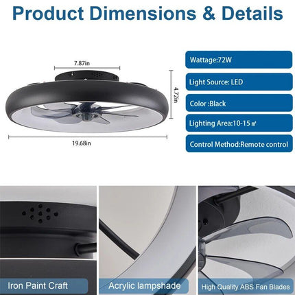 Modern Black LED Ceiling Fan with Dimmable Chandelier - Wnkrs