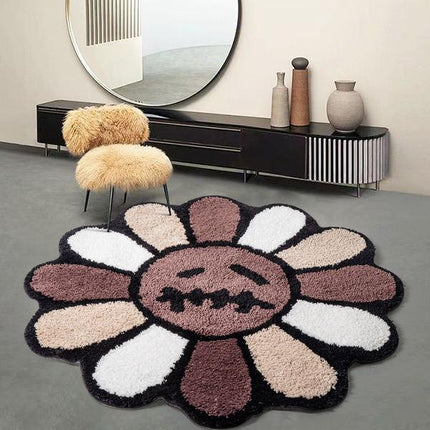 Tapis touffeté rétro arc-en-ciel avec visage souriant