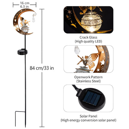 Encantadora luz solar para jardín de hadas con forma de luna