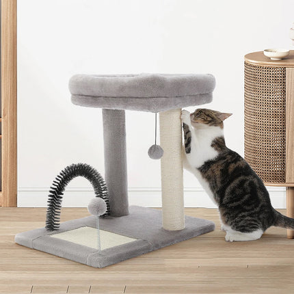 Petit arbre à chat de 50 cm avec grand perchoir, griffoir recouvert de sisal et brosse autonettoyante