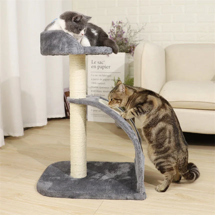 Arbre à chat compact de 26 pouces avec perchoir en peluche et planche à gratter incurvée