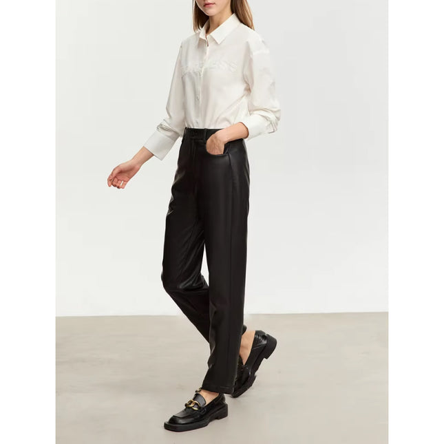 Pantalon décontracté en cuir PU longueur cheville