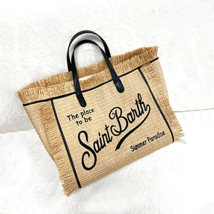 Beach Chic Embroidered Straw Tote