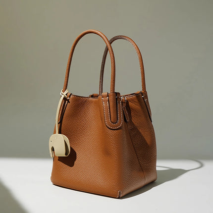 Sac seau rétro en cuir véritable pour femme – Sac à main décontracté à bandoulière et à bandoulière