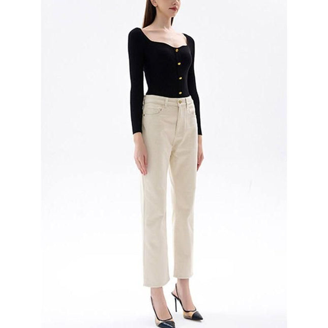 Jean droit taille haute classique pour femme
