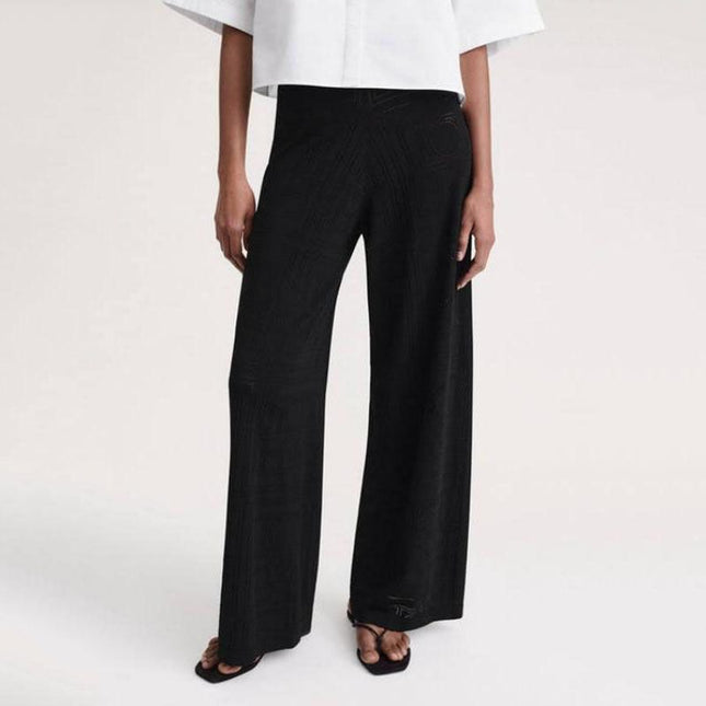 High-Waist Hollow-Out Knit Trousers - Wnkrs