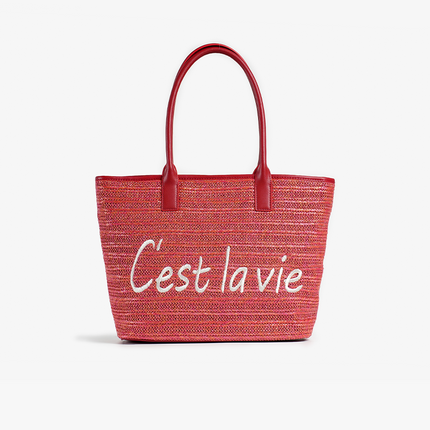 Bolso de mano informal de paja con decoración de letras para mujer