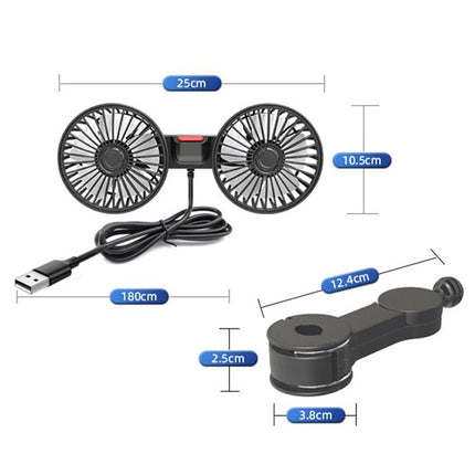 Dual Head USB Car Fan with 360° Rotation for 12V/24V Vehicles - Wnkrs