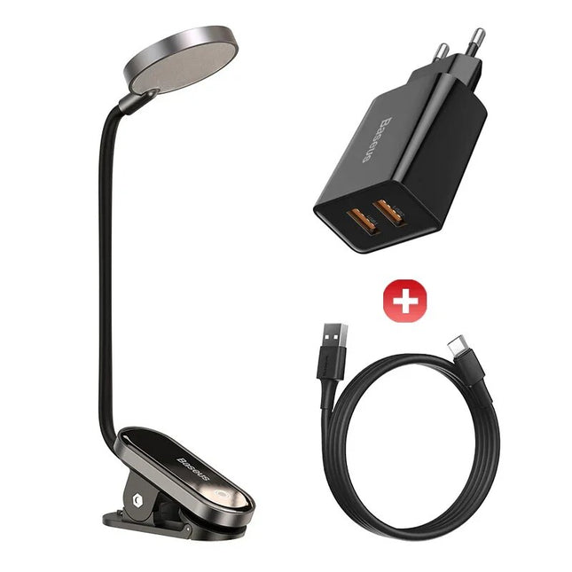 Lámpara de escritorio con clip LED regulable: luz de lectura y de noche portátil y recargable por USB