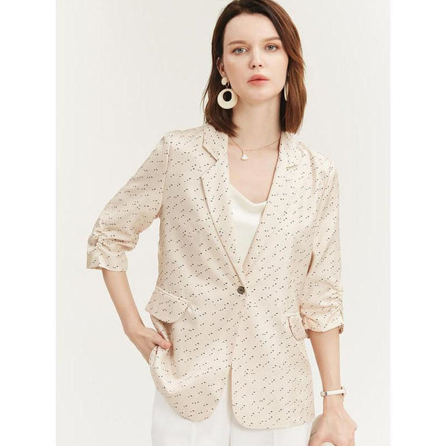 Blazer de seda con estampado de lunares elegante para mujer